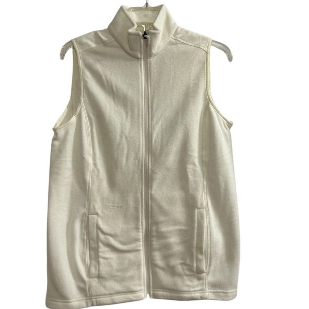 Lands' End Women's Ivory‎ Fleece Zip-Up Vest Size S Casual Fall Side Pockets